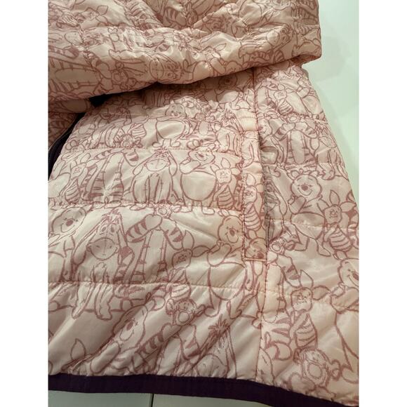 Disney Womens XL Winnie the Pooh Puffer Jacket Reversible Purple Pink  (113) - Picture 5 of 13